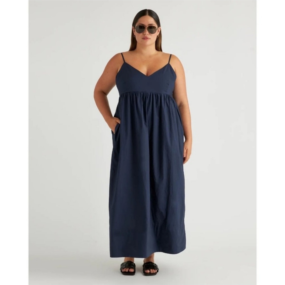 Quince Navy Blue Organic Cotton Sleeveless Maxi Dress sz XL Women's NWT Pockets